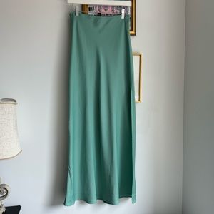 Green “Silk” Slit Skirt